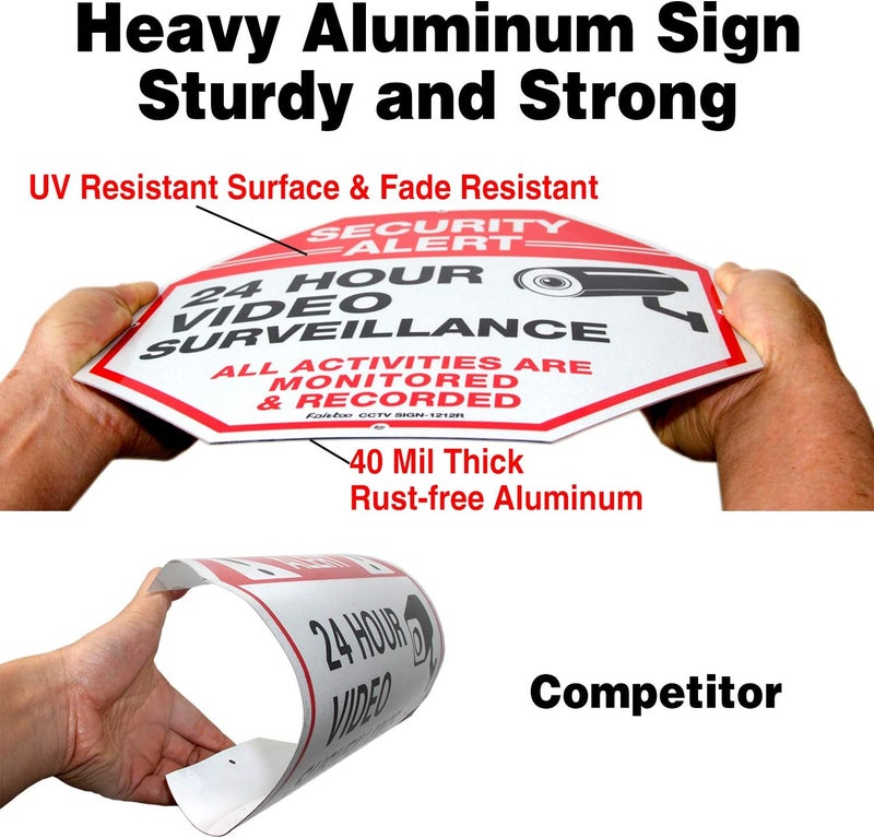 Faittoo Video Surveillance Signs (2 Pack) 12 x 12 Rust Free .040 Aluminum Security Warning Reflective Metal Signs, Indoor or Outdoor Use for Home Business CCTV Security Camera, UV Protected & Waterproof - Image 3